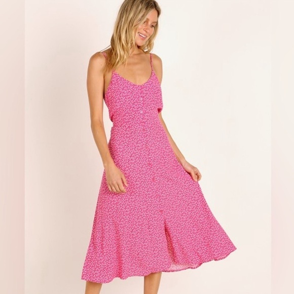 Rolla's Pink Midsummer Mini Tulips Midi Dress - Picture 1 of 15